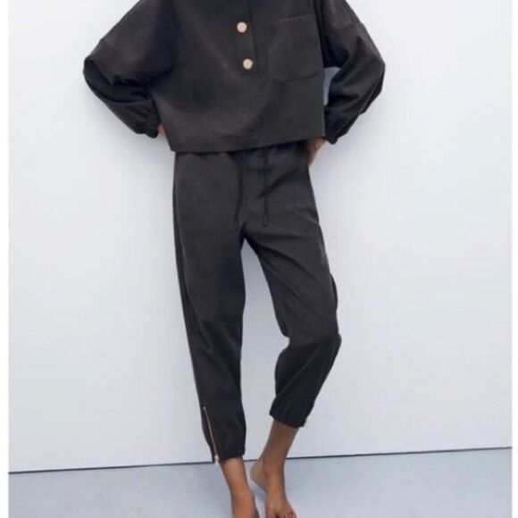 Zara Joggers Womens Small Gray Ankle Zips Casual Comfy - Picture 1 of 8